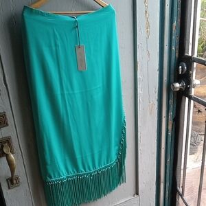 Zara Green Maxi Resort Skirt with Fringe